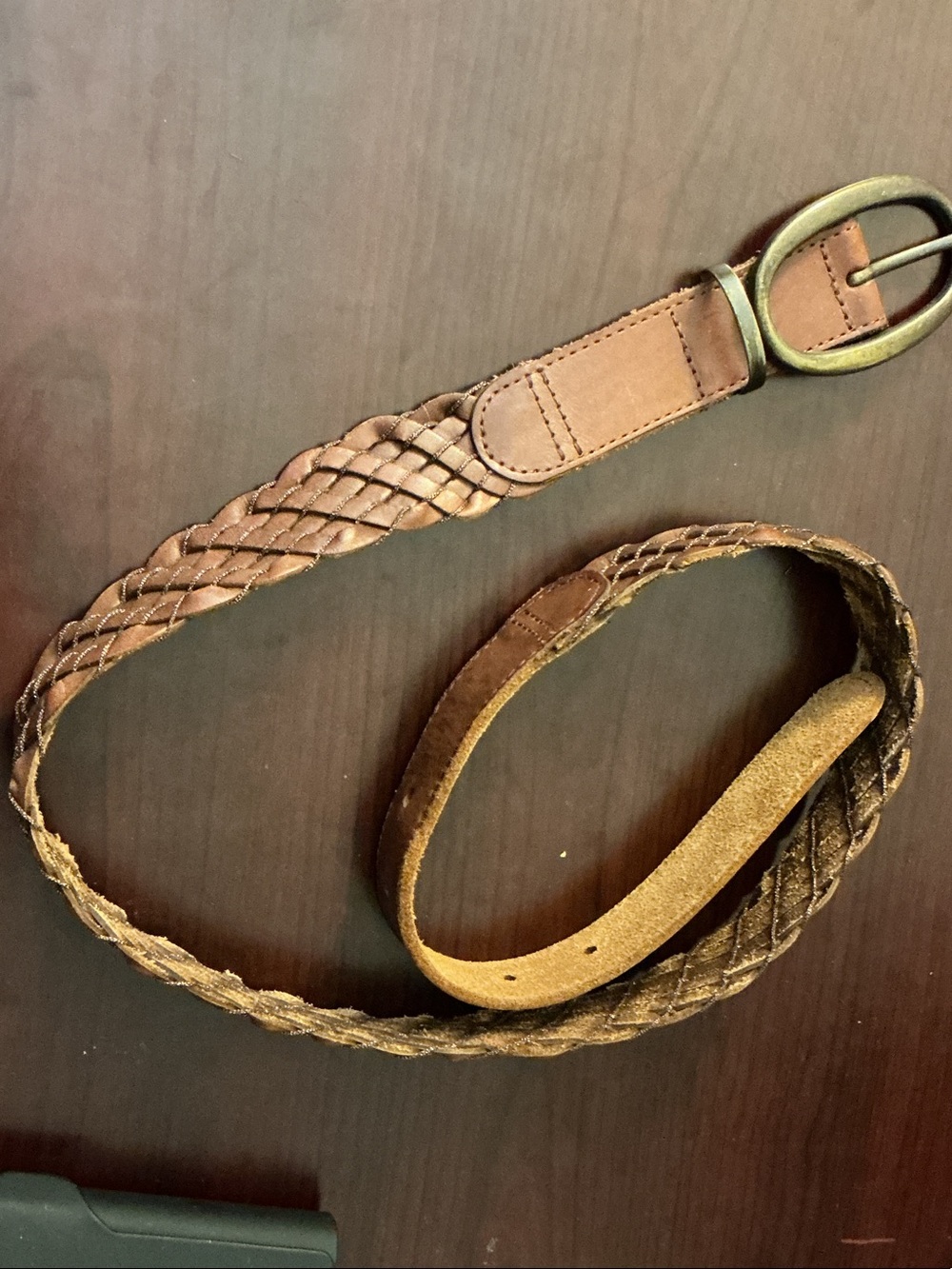 Liz Claiborne Braided Leather Belt in Brown with Brass Buckle